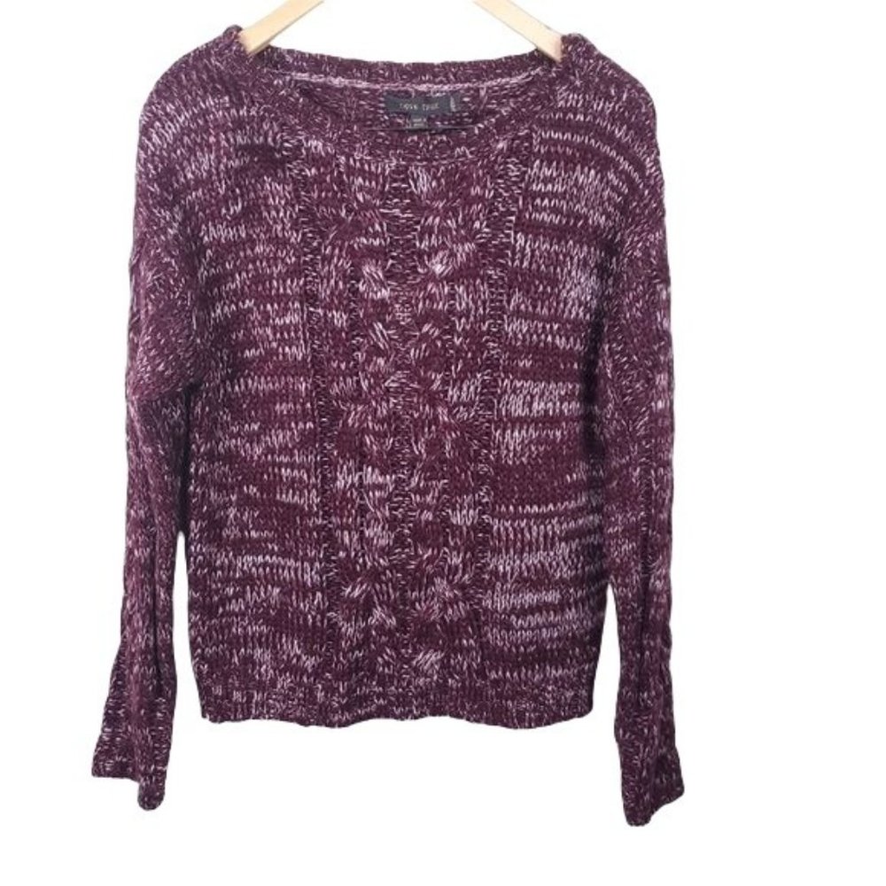 Love Tree womans Medium Red Burgundy White cable knit Sweater Nwt